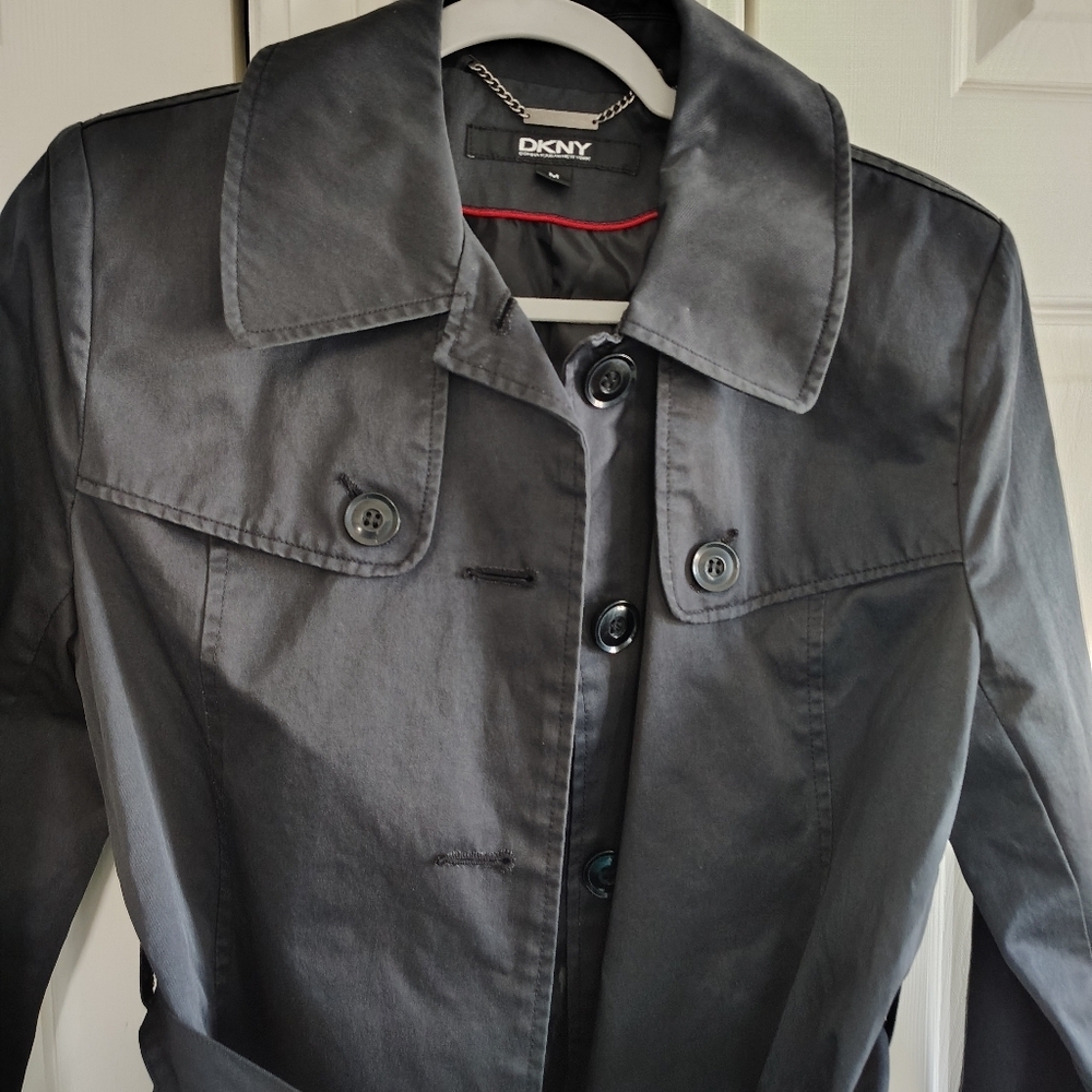 DKNY Black Trench Coat Classic M - Picture 2 of 12